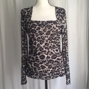 INC Black/Gray Sheer Leopard Print Top